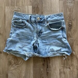 American Eagle Light Wash Cuffed Super Stretch Midi Denim Shorts Sz 0